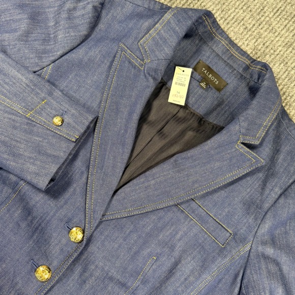 Talbots Jackets & Blazers - Talbots Denim Blazer Blue Gold Crest Button Tailored Jacket NWT Size 14